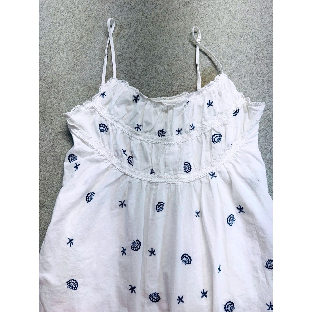 Simple Retro White Embroidered Midi Dress S Cottagecore Coastal Summer Flowy - Picture 9 of 11